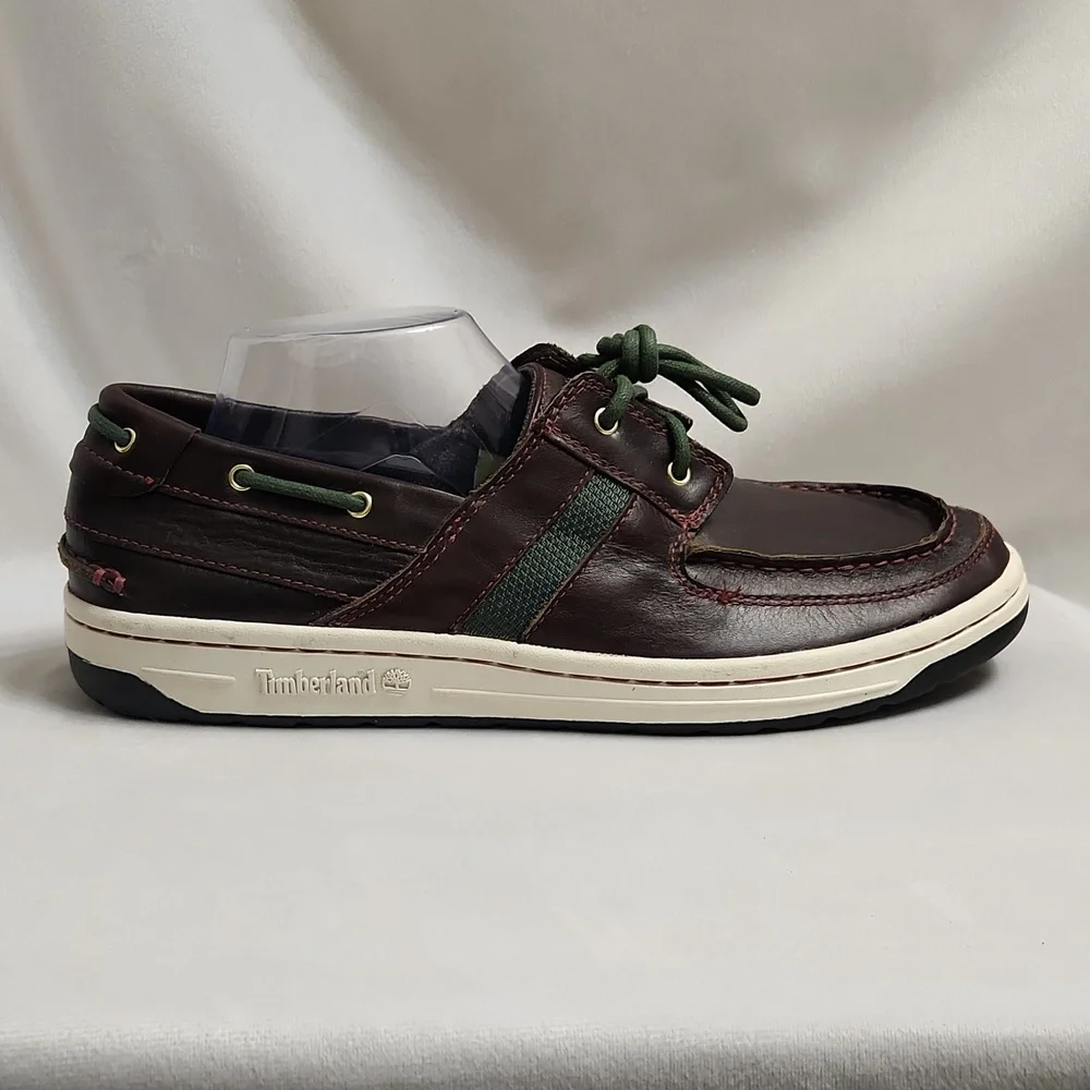 Timberland Classic 2 Eyed Brown Green Leather Boat Shoes (M Size 10.5)